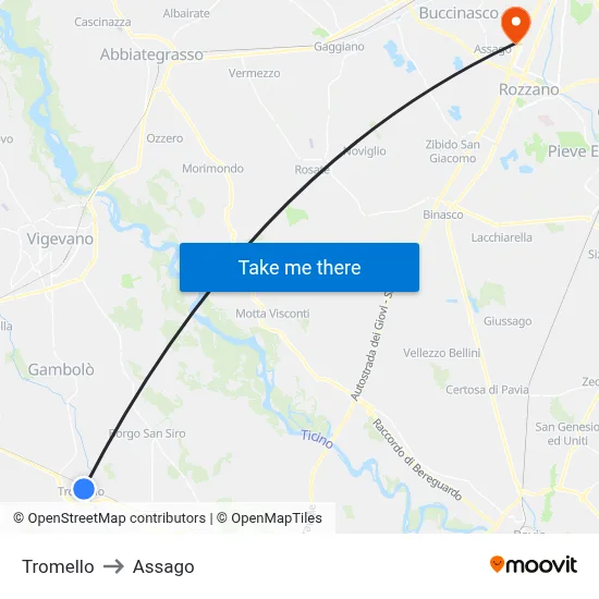 Tromello to Assago map