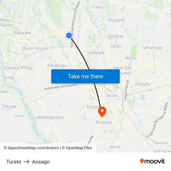 Turate to Assago map