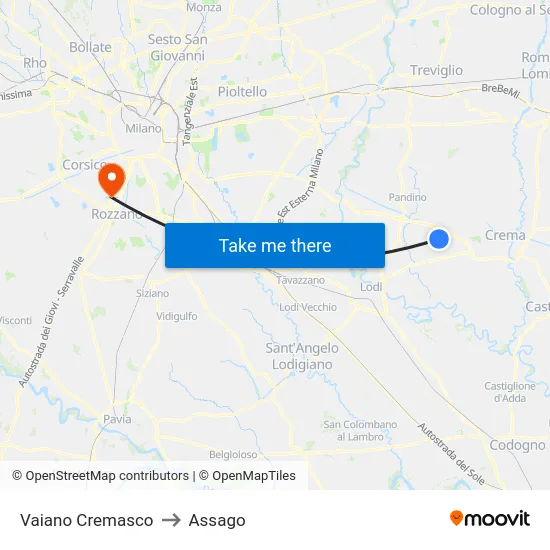 Vaiano Cremasco to Assago map