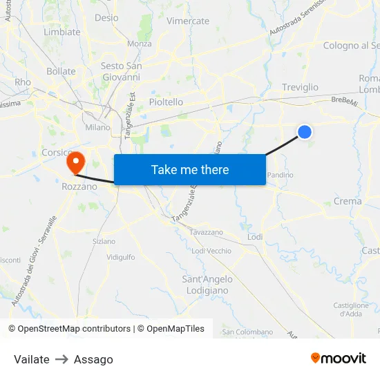 Vailate to Assago map