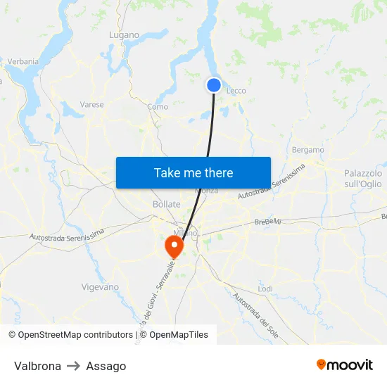 Valbrona to Assago map