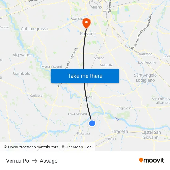 Verrua Po to Assago map