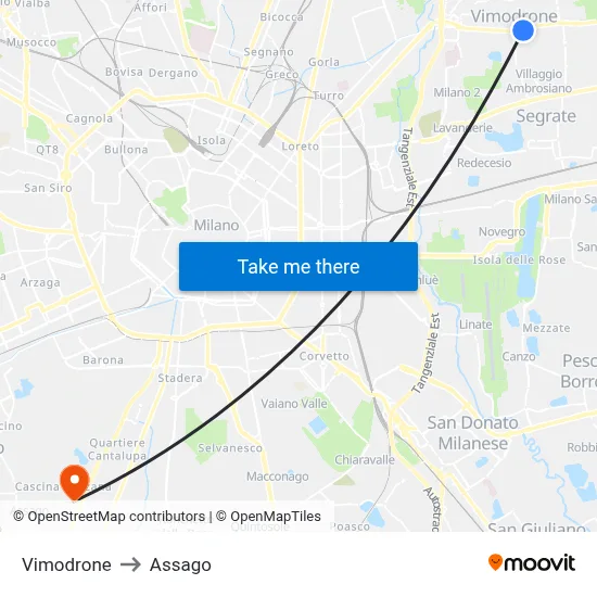 Vimodrone to Assago map