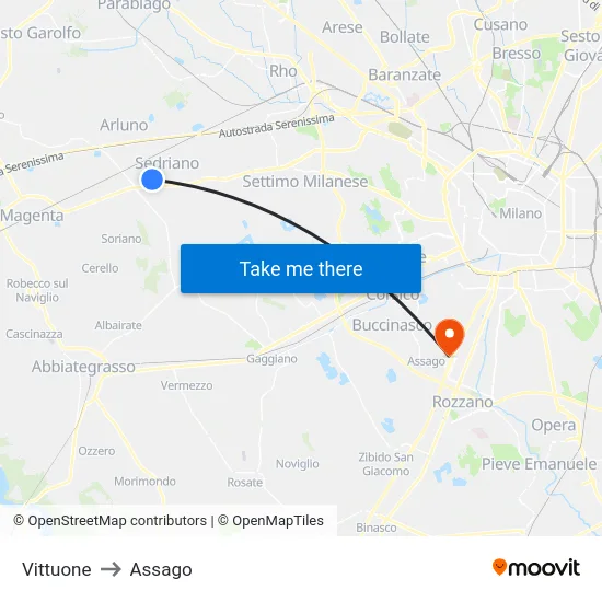 Vittuone to Assago map