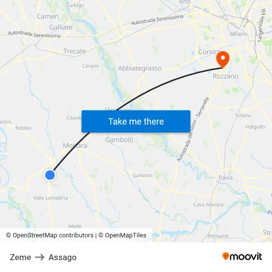Zeme to Assago map
