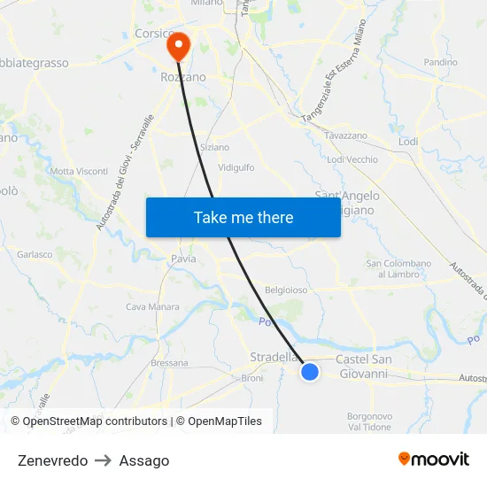 Zenevredo to Assago map