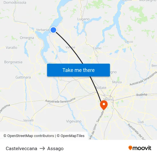 Castelveccana to Assago map