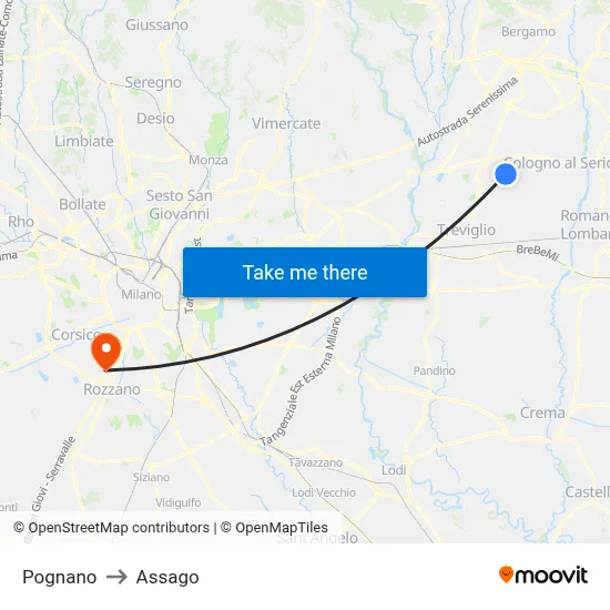 Pognano to Assago map