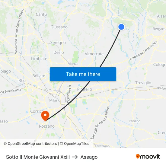 Sotto Il Monte Giovanni Xxiii to Assago map