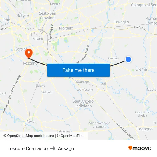 Trescore Cremasco to Assago map