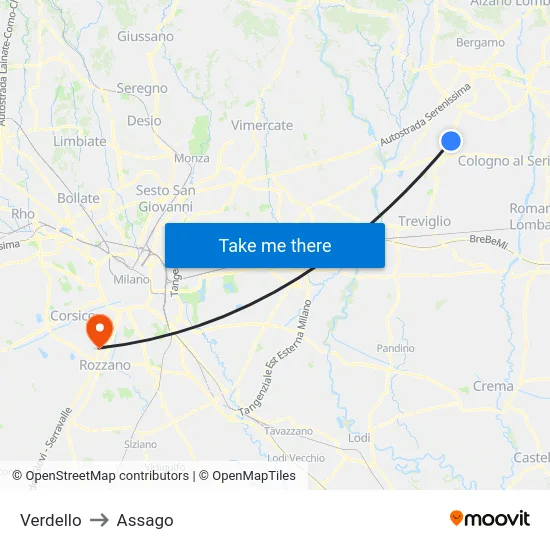 Verdello to Assago map