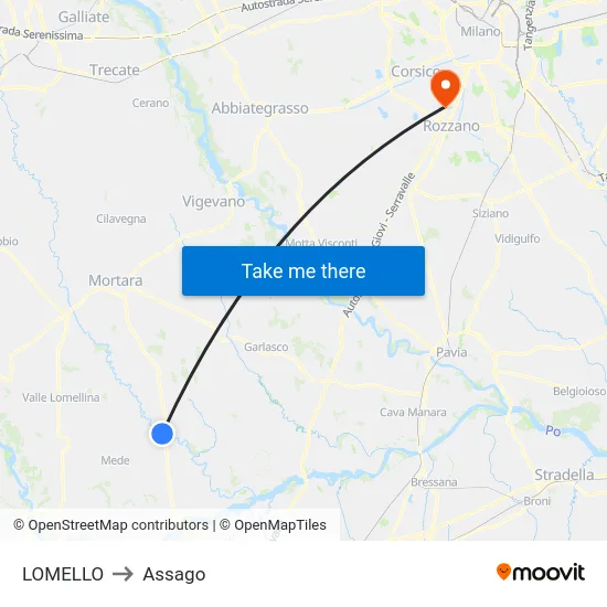 Lomello to Assago map