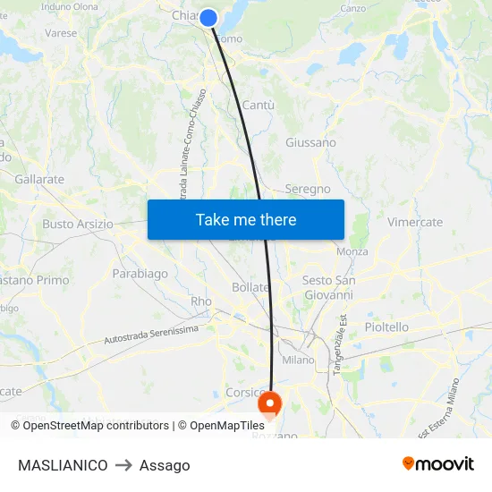 Maslianico to Assago map