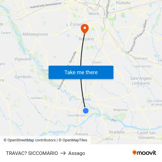 Travacò Siccomario to Assago map