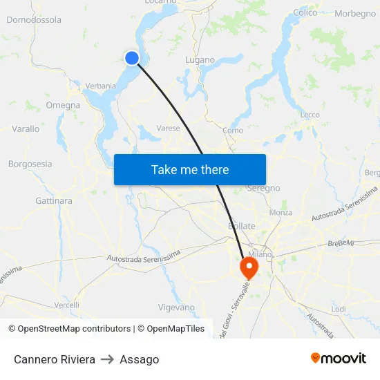 Cannero Riviera to Assago map