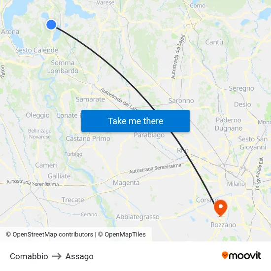Comabbio to Assago map