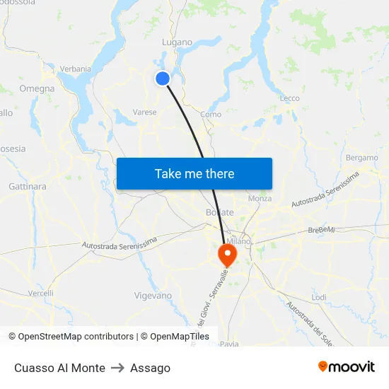 Cuasso Al Monte to Assago map
