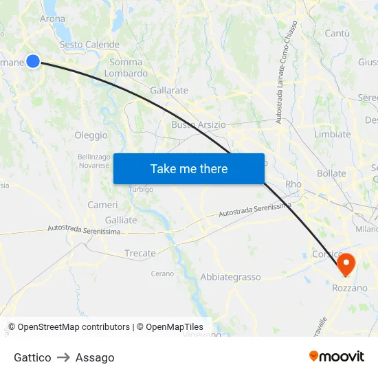 Gattico to Assago map