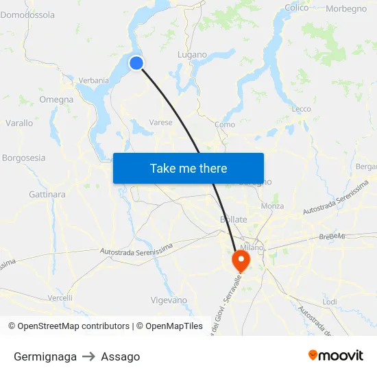 Germignaga to Assago map