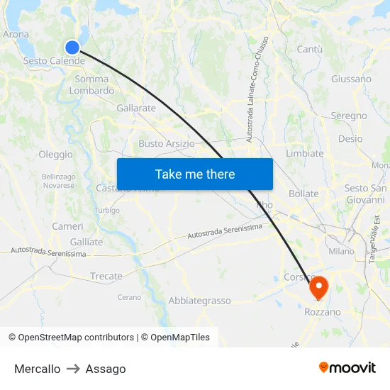 Mercallo to Assago map