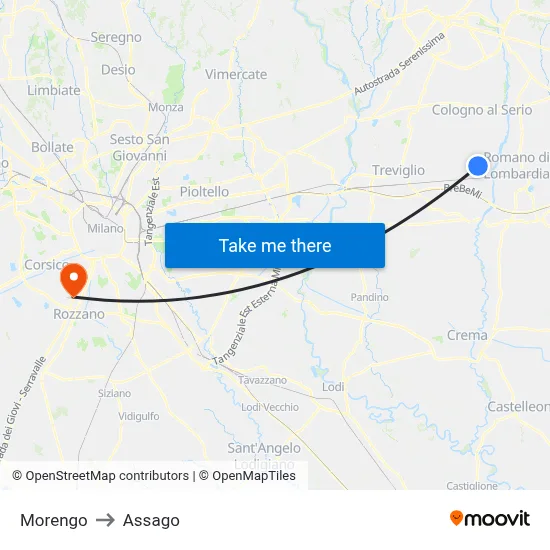Morengo to Assago map