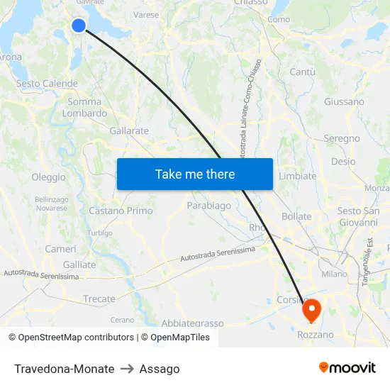 Travedona-Monate to Assago map