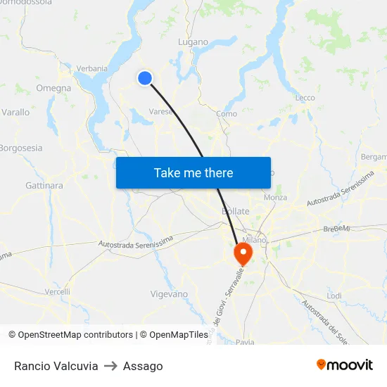 Rancio Valcuvia to Assago map