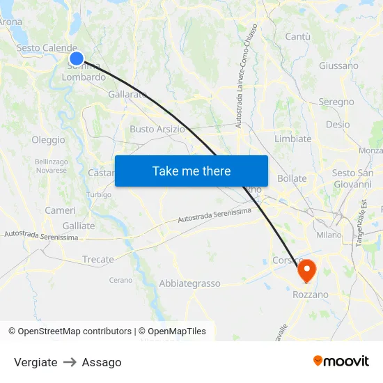 Vergiate to Assago map