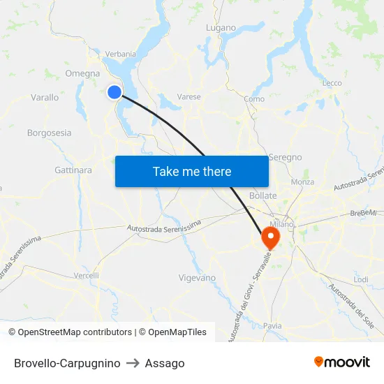 Brovello-Carpugnino to Assago map