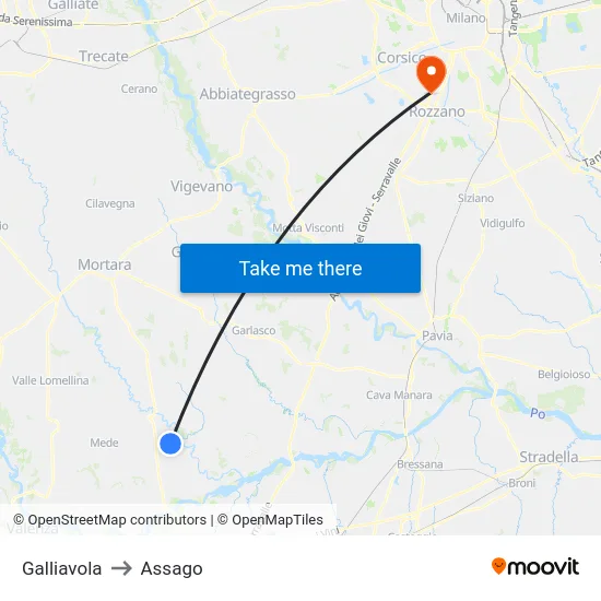 Galliavola to Assago map