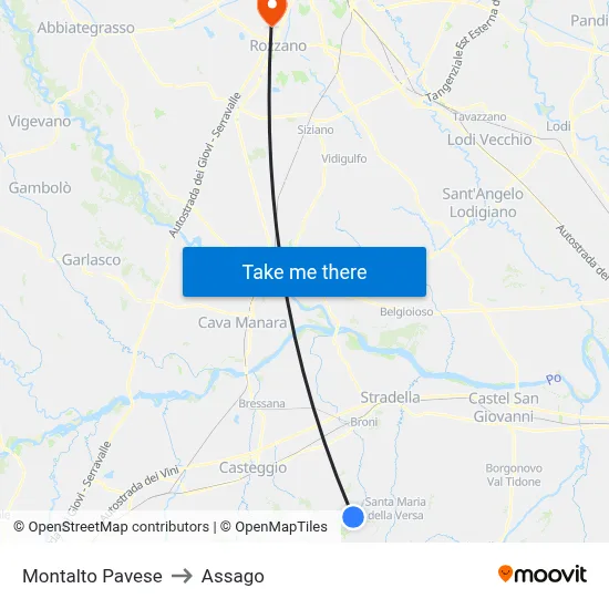 Montalto Pavese to Assago map
