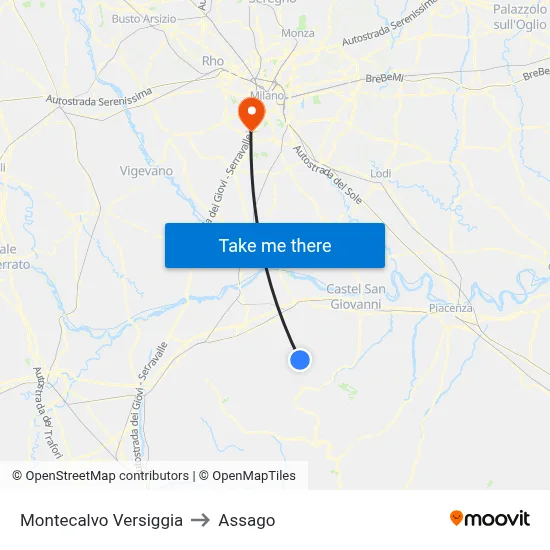 Montecalvo Versiggia to Assago map