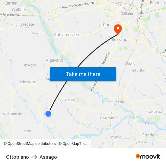 Ottobiano to Assago map
