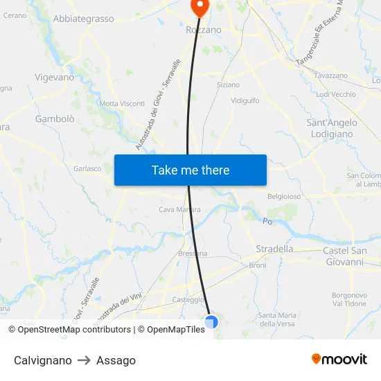 Calvignano to Assago map