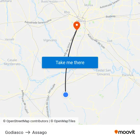 Godiasco to Assago map