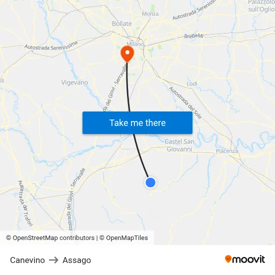 Canevino to Assago map