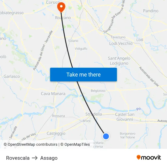 Rovescala to Assago map