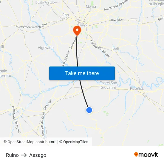 Ruino to Assago map