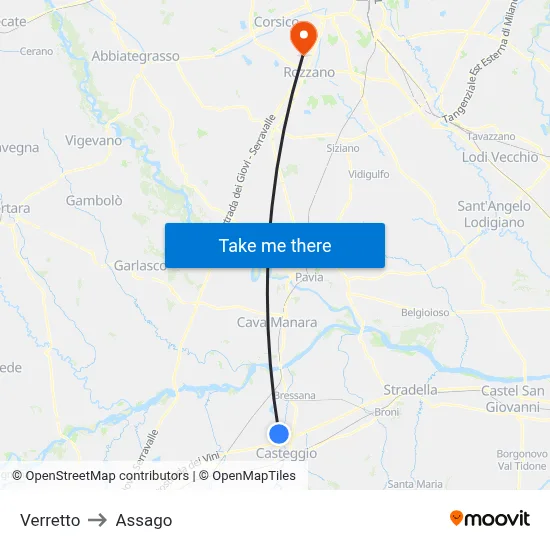 Verretto to Assago map