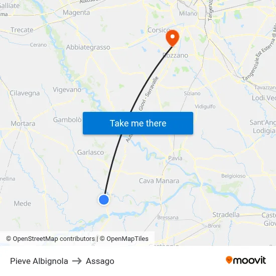 Pieve Albignola to Assago map