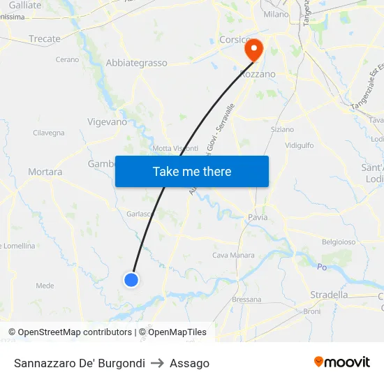 Sannazzaro De' Burgondi to Assago map