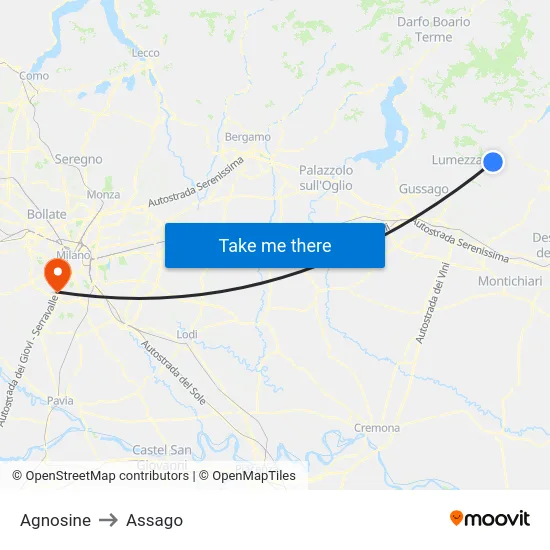 Agnosine to Assago map