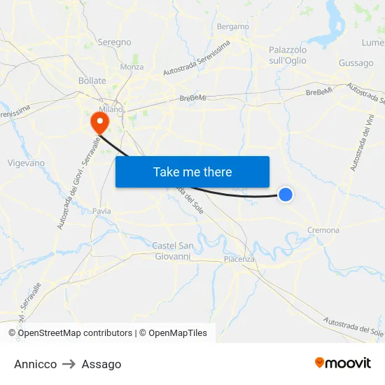 Annicco to Assago map