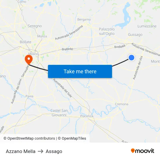 Azzano Mella to Assago map