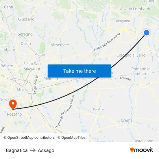 Bagnatica to Assago map