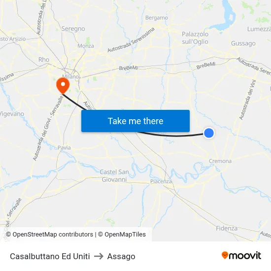 Casalbuttano Ed Uniti to Assago map