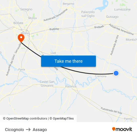 Cicognolo to Assago map