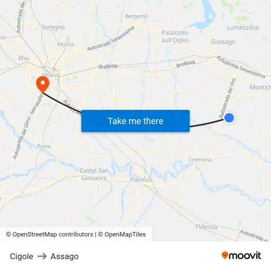 Cigole to Assago map