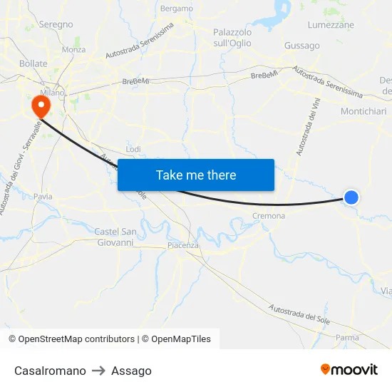 Casalromano to Assago map