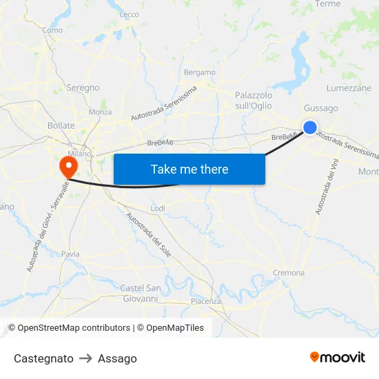 Castegnato to Assago map